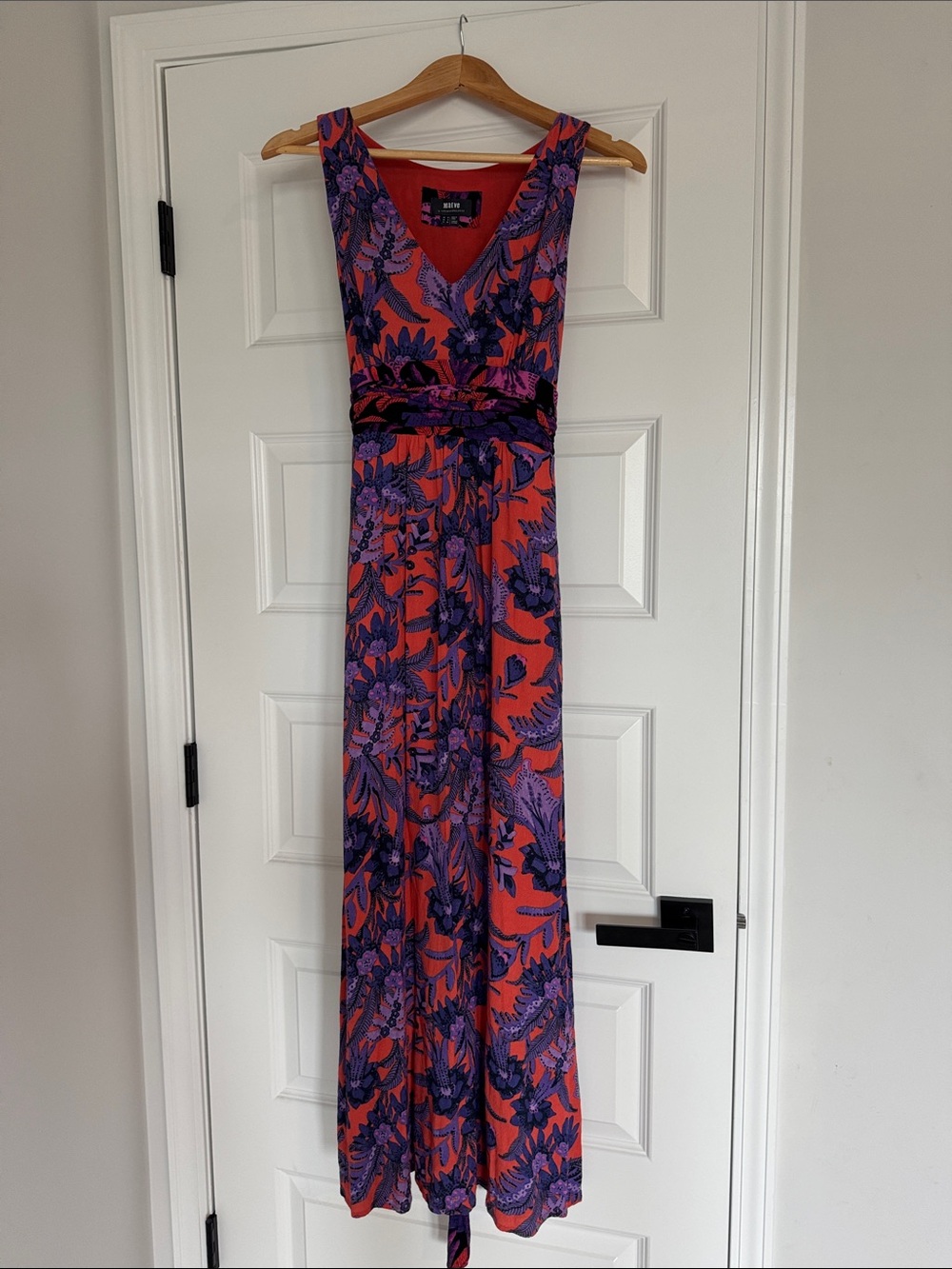 Maeve/Anthropology- Size 2 Coral Maxi Dress with Purple Floral Print